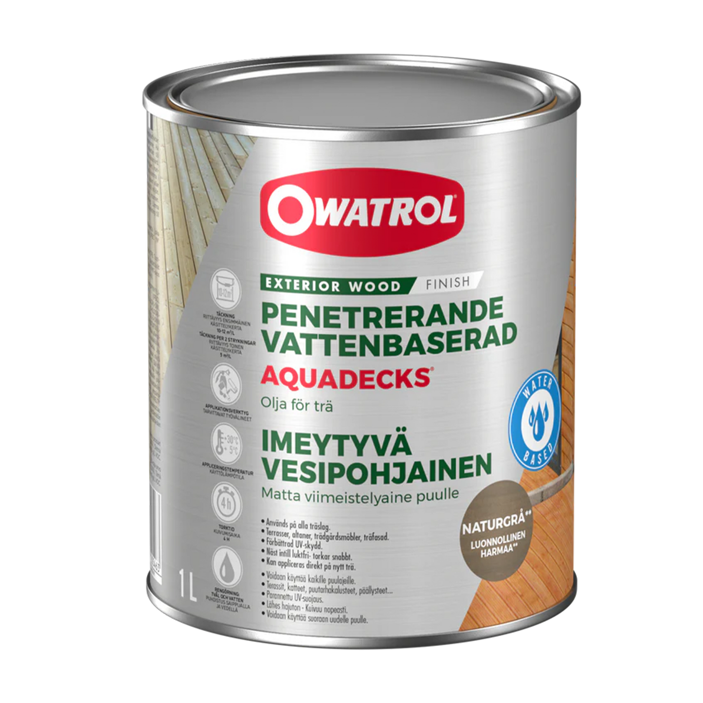 Träolja Owatrol Aquadecks Naturgrå, 1 liter