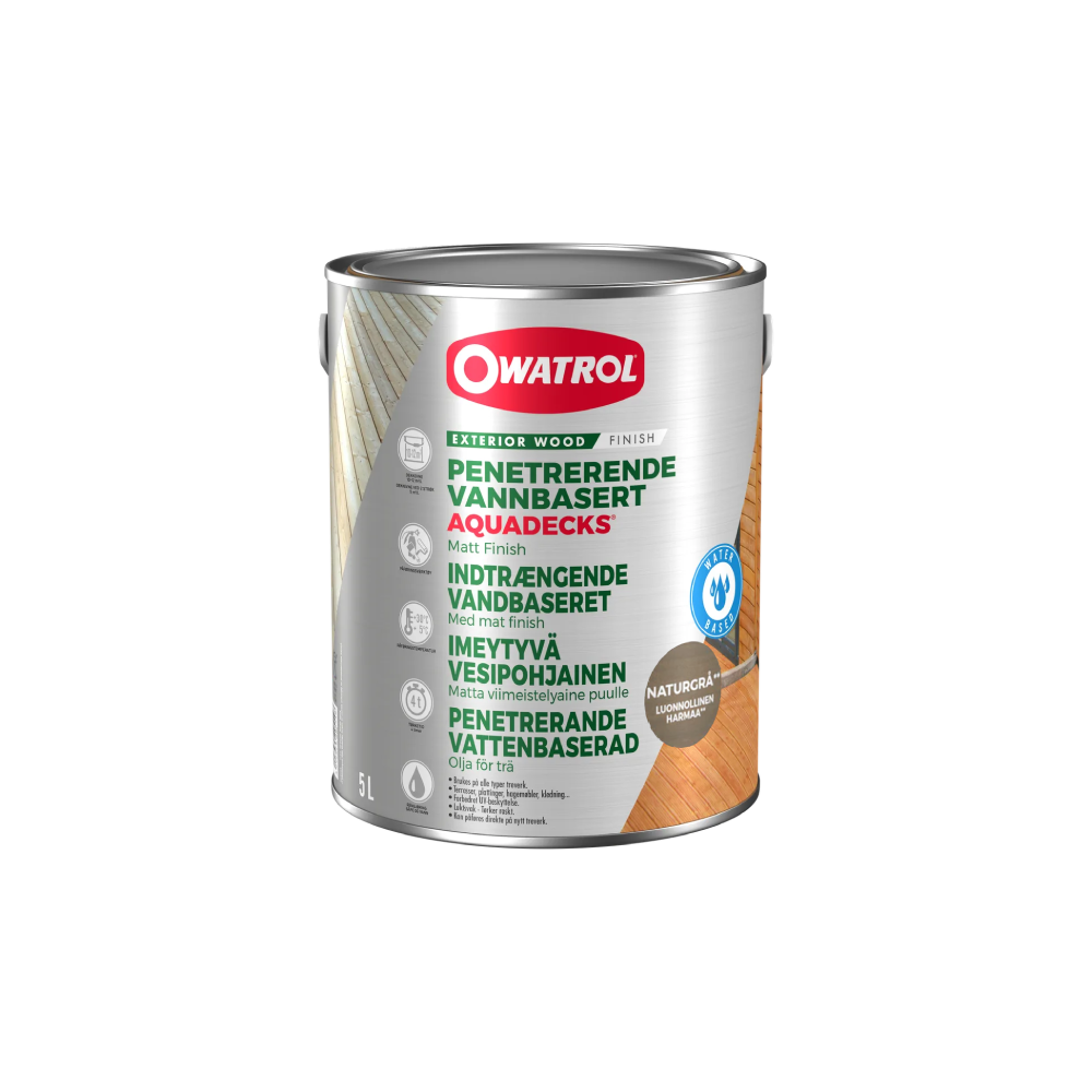 Träolja Owatrol Aquadecks Naturgrå, 5 liter