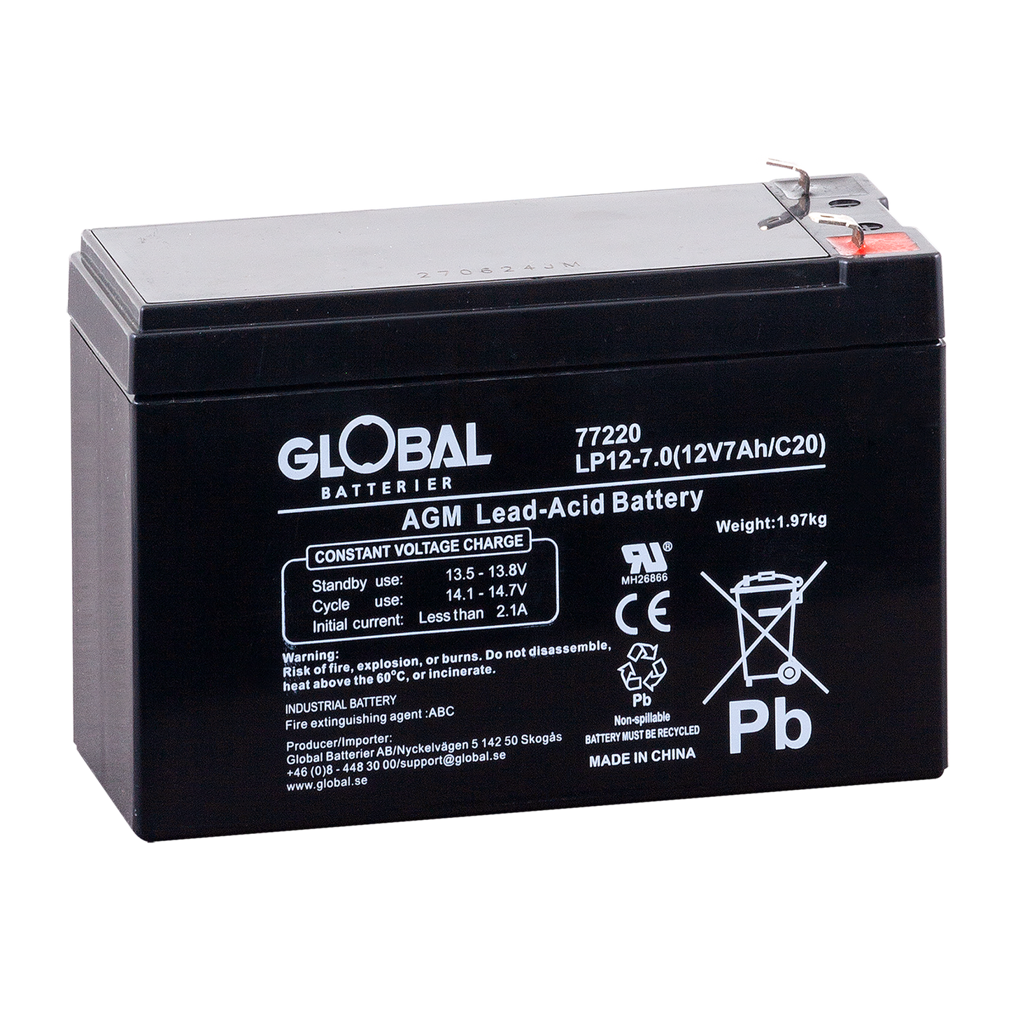 GLOBAL LP12-7.0 F1 AGM Batteri 7Ah