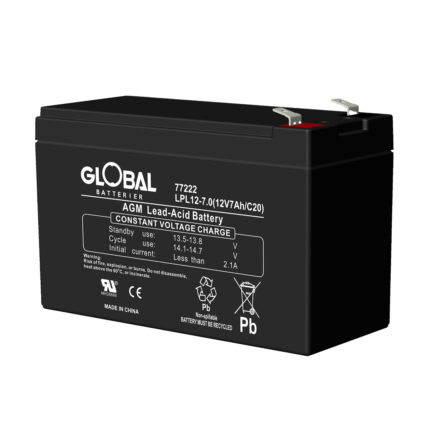 GLOBAL LPL12-7.0 F1 AGM Batteri 7Ah