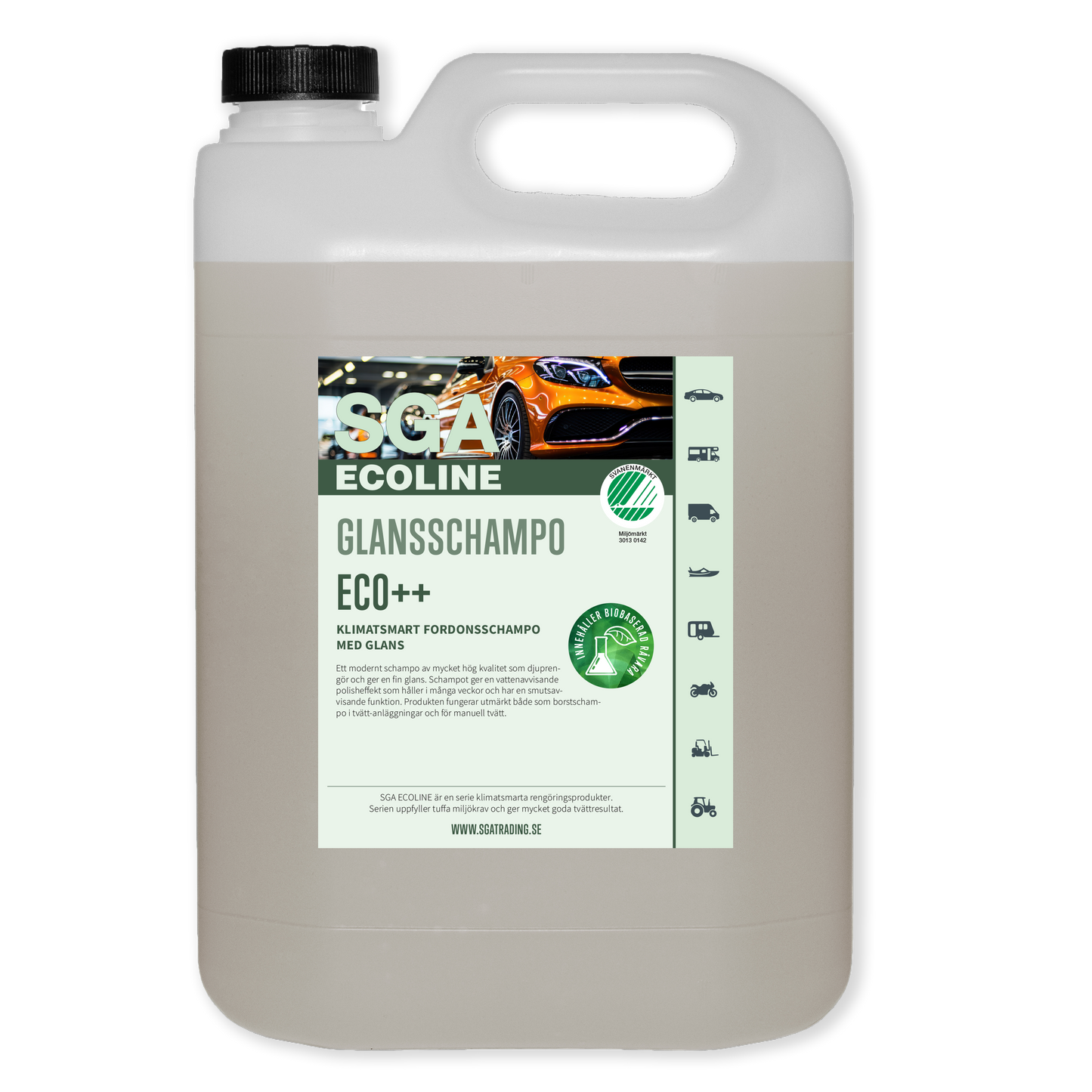 Svanenmärkt Schampo SGA ECOLINE Glansschampo ECO++, 5 liter