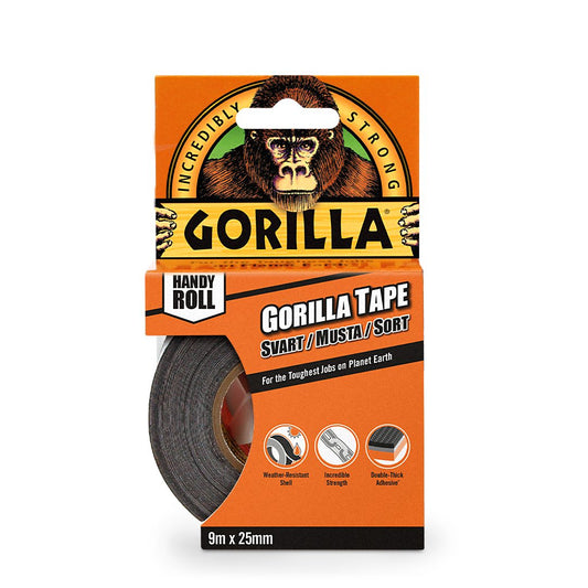 GORILLA TAPE RULLE 25MM 9M SVART