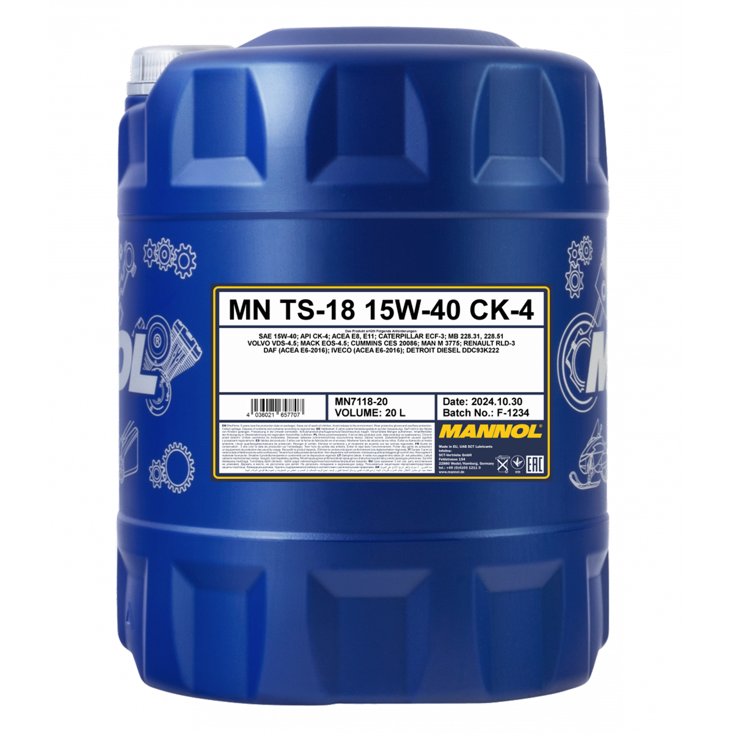 Motorolja Mannol MN7118 15W-40 VDS 4,5 API CK-4 E6 E9, 20 liter