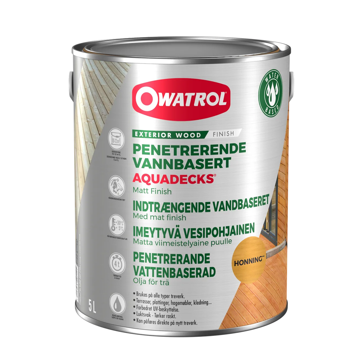 Träolja Owatrol Aquadecks Honung, 5 liter