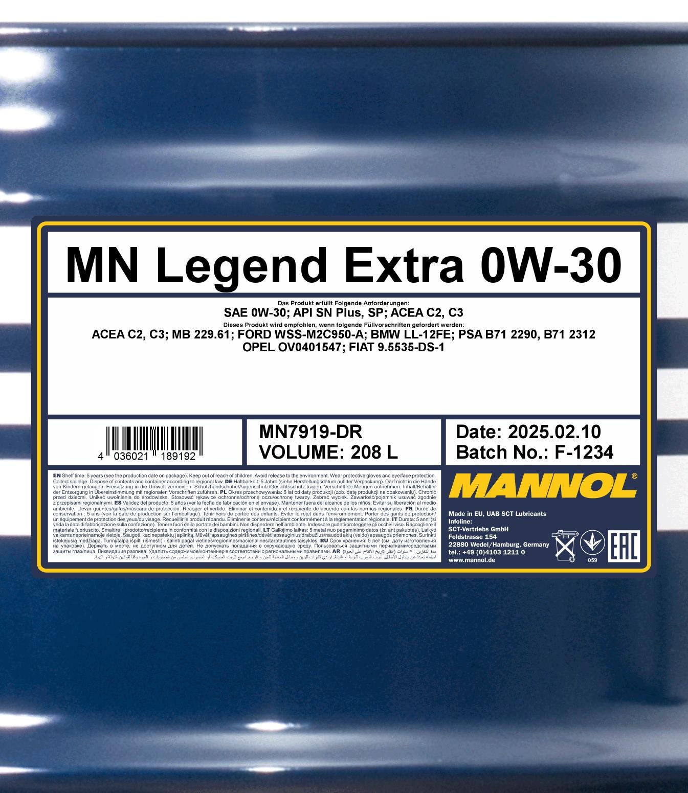 Motorolja Mannol Legend Extra 0W-30, 208 Liter
