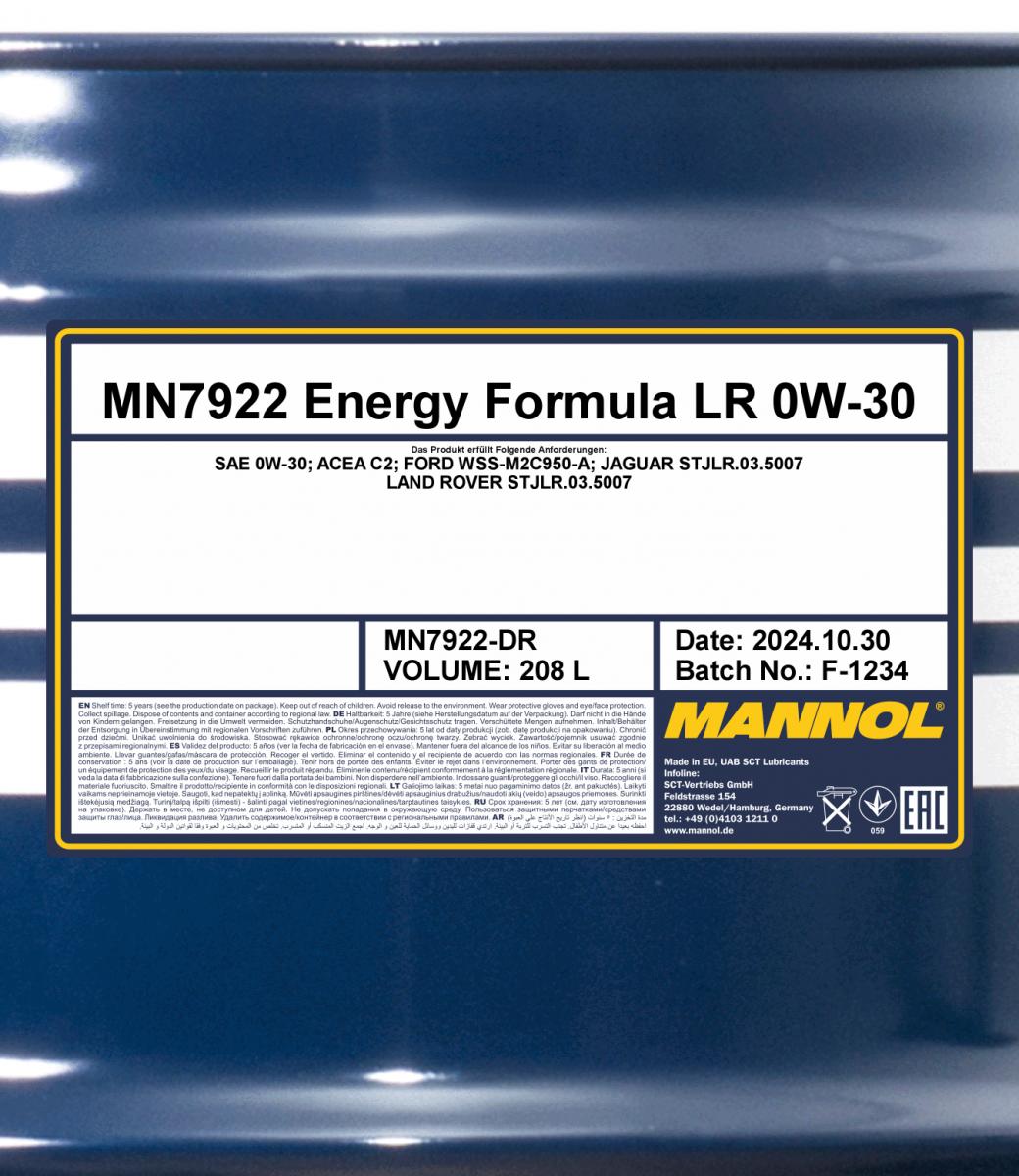 Motorolja Mannol Energy Formula LR 0W-30, 208 Liter
