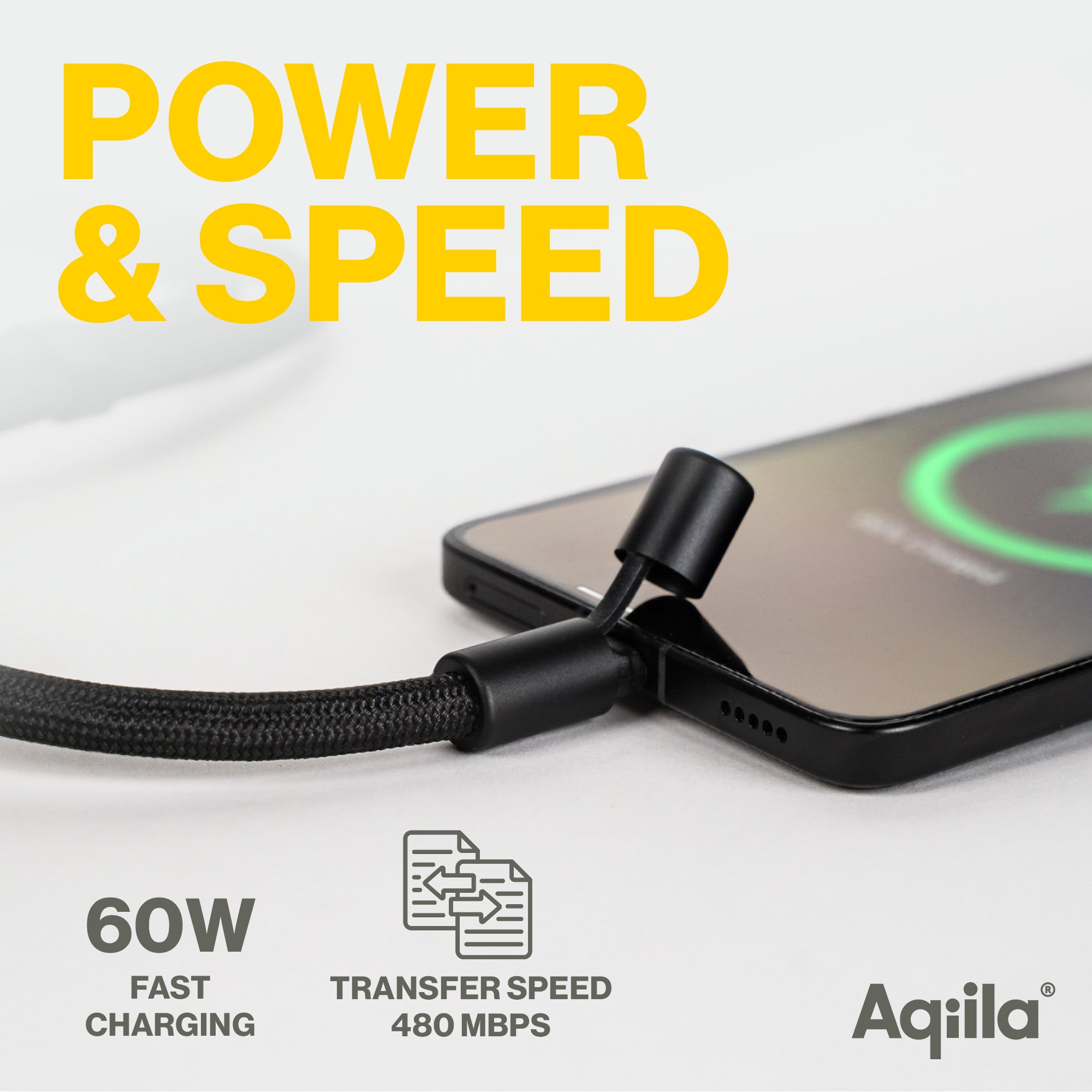 Aqiila halsrem med USB-C till USB-C-kabel svart