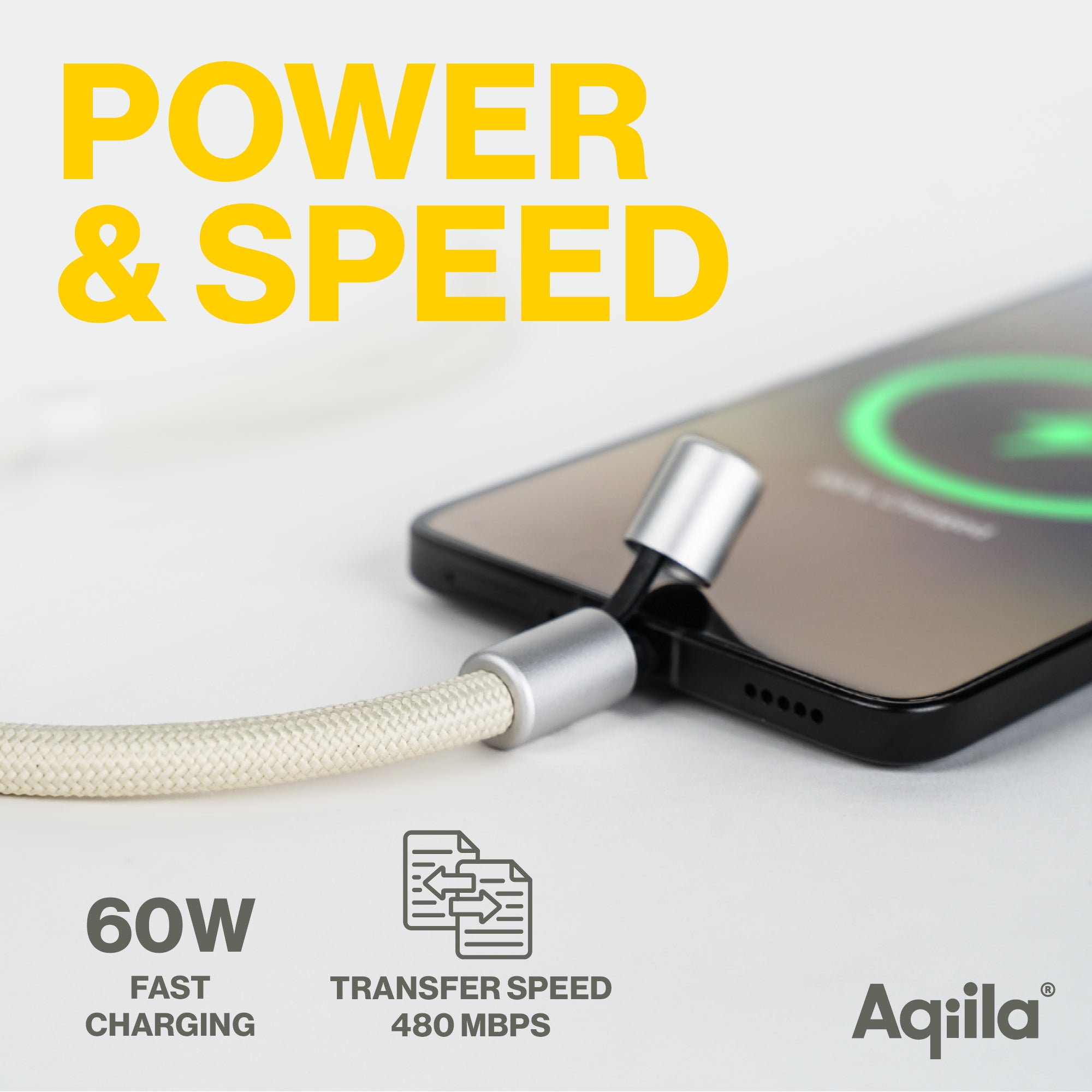 Aqiila halsrem med USB-C till USB-C-kabel sandfärgad