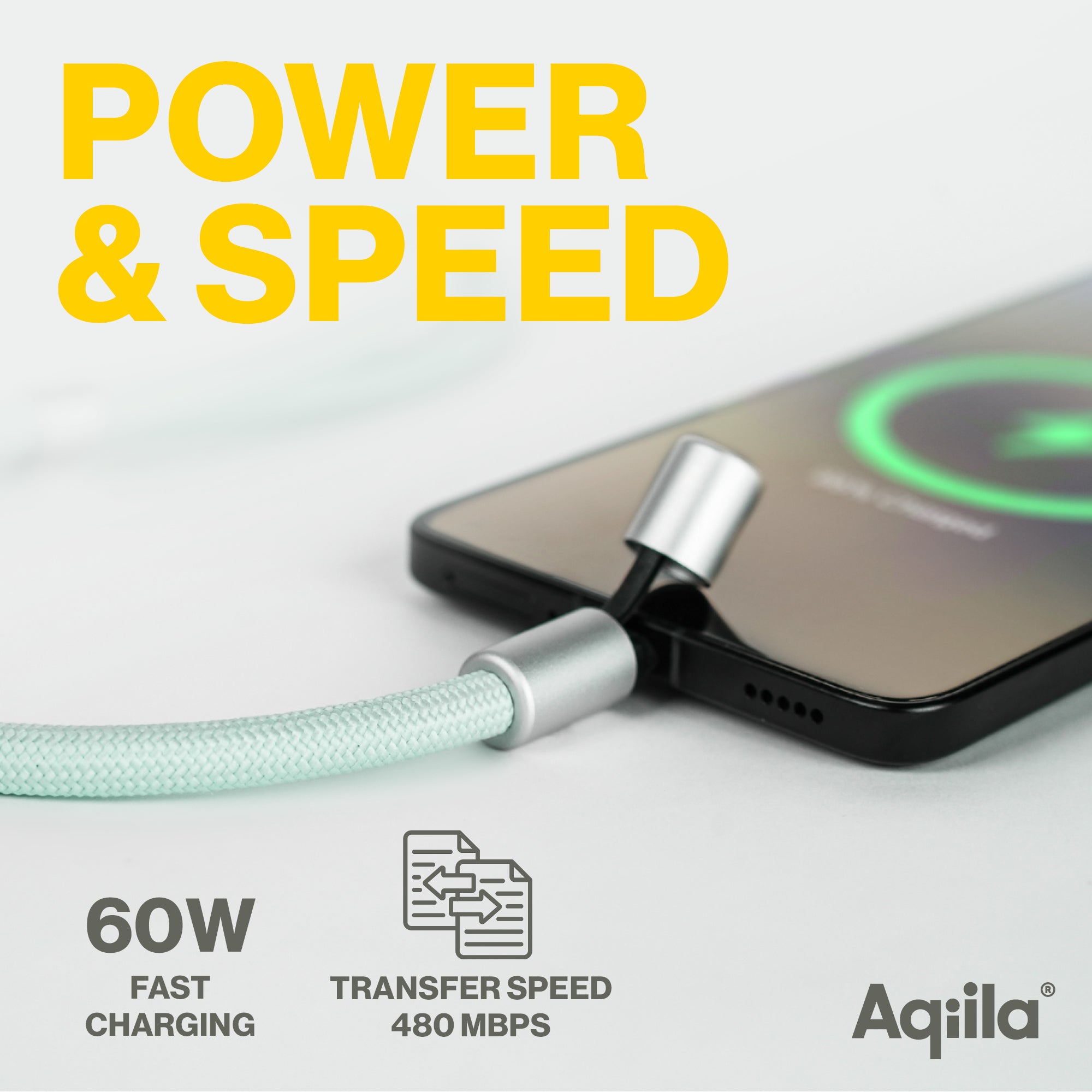 Aqiila halsrem med USB-C till USB-C-kabel grön