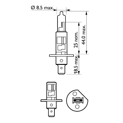 Glödlampa, Fjärrstrålkastare Philips H1, 12V 100W P14,5s