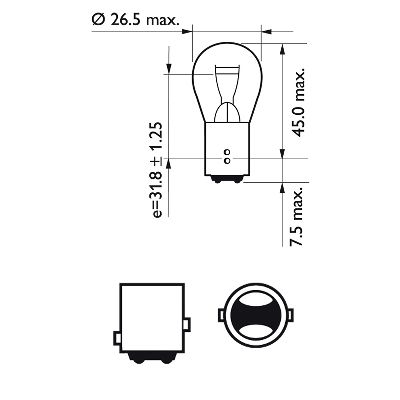 Blinkerslampa Philips Vision P21/5W, 12V BAY15d, 1st