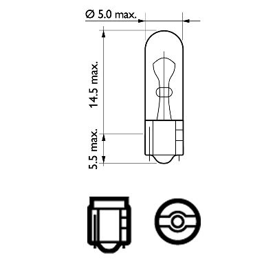 Signallampa Philips W1,2W, 12V 1,2W W2x4,6d, 1st