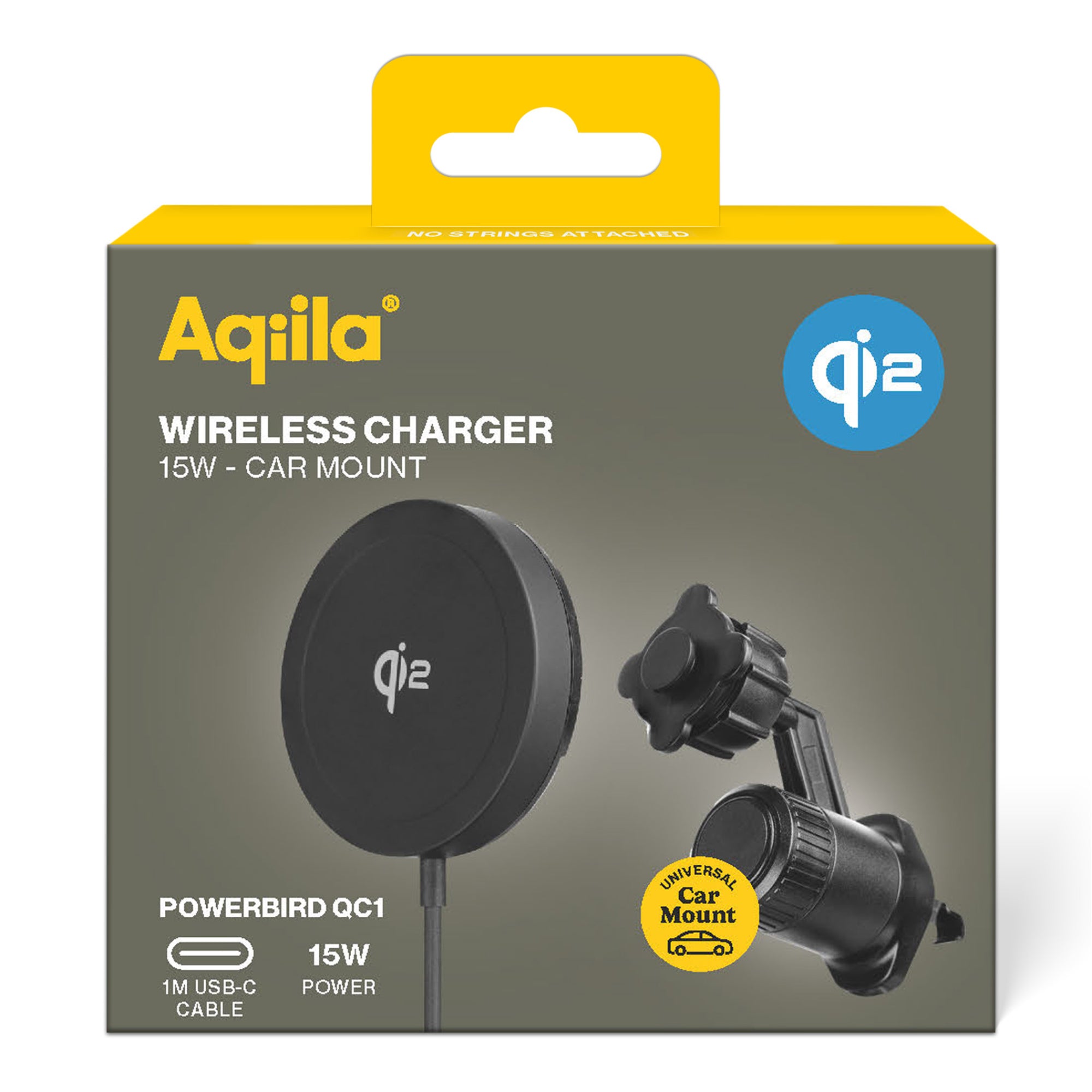 Aqiila Chargebird Qi2 trådlös laddare med universellt bilfäste
