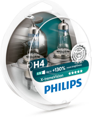 Huvudstrålkastarelampor Philips X-tremeVision H4, 12V 60/55W P43t-38, 2-pack