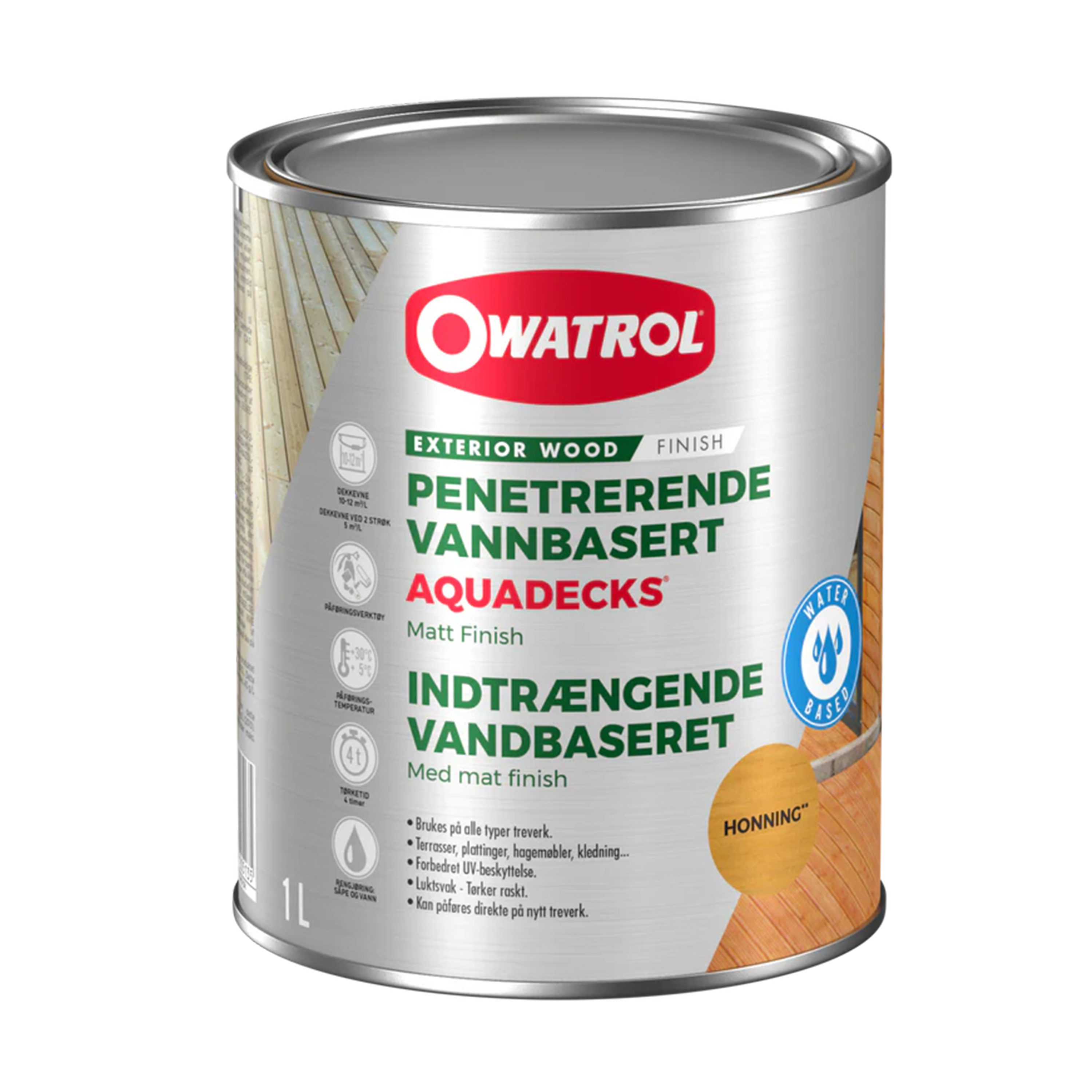 Träolja Owatrol Aquadecks Honung, 1 liter