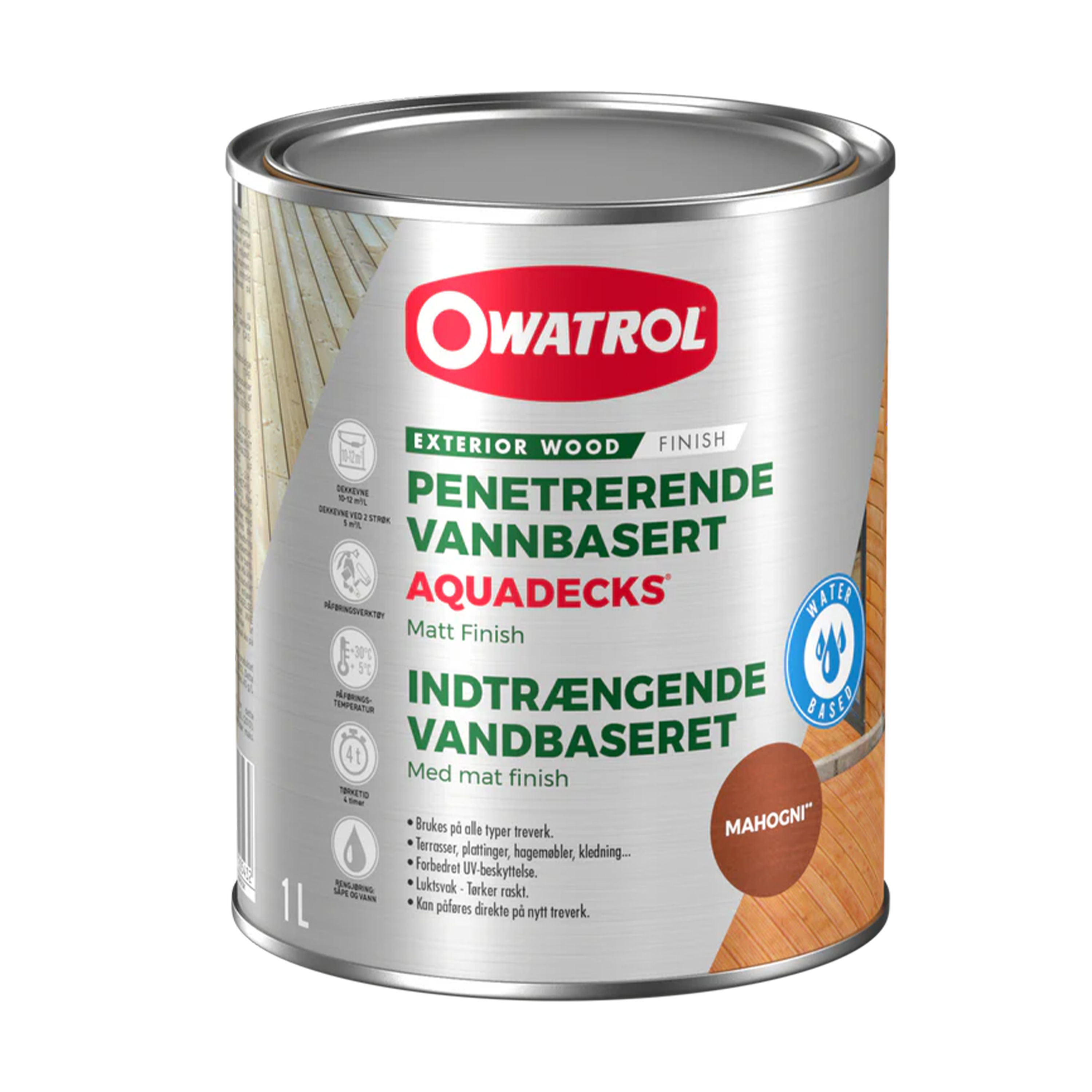 Träolja Owatrol Aquadecks Mahogny, 1 liter