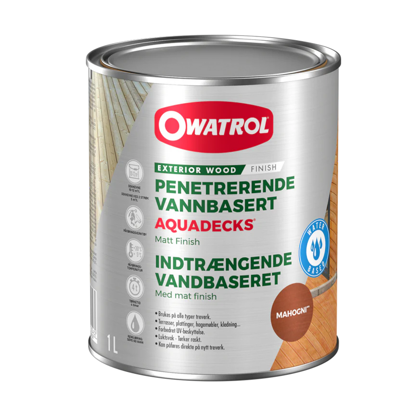 Träolja Owatrol Aquadecks Mahogny, 1 liter