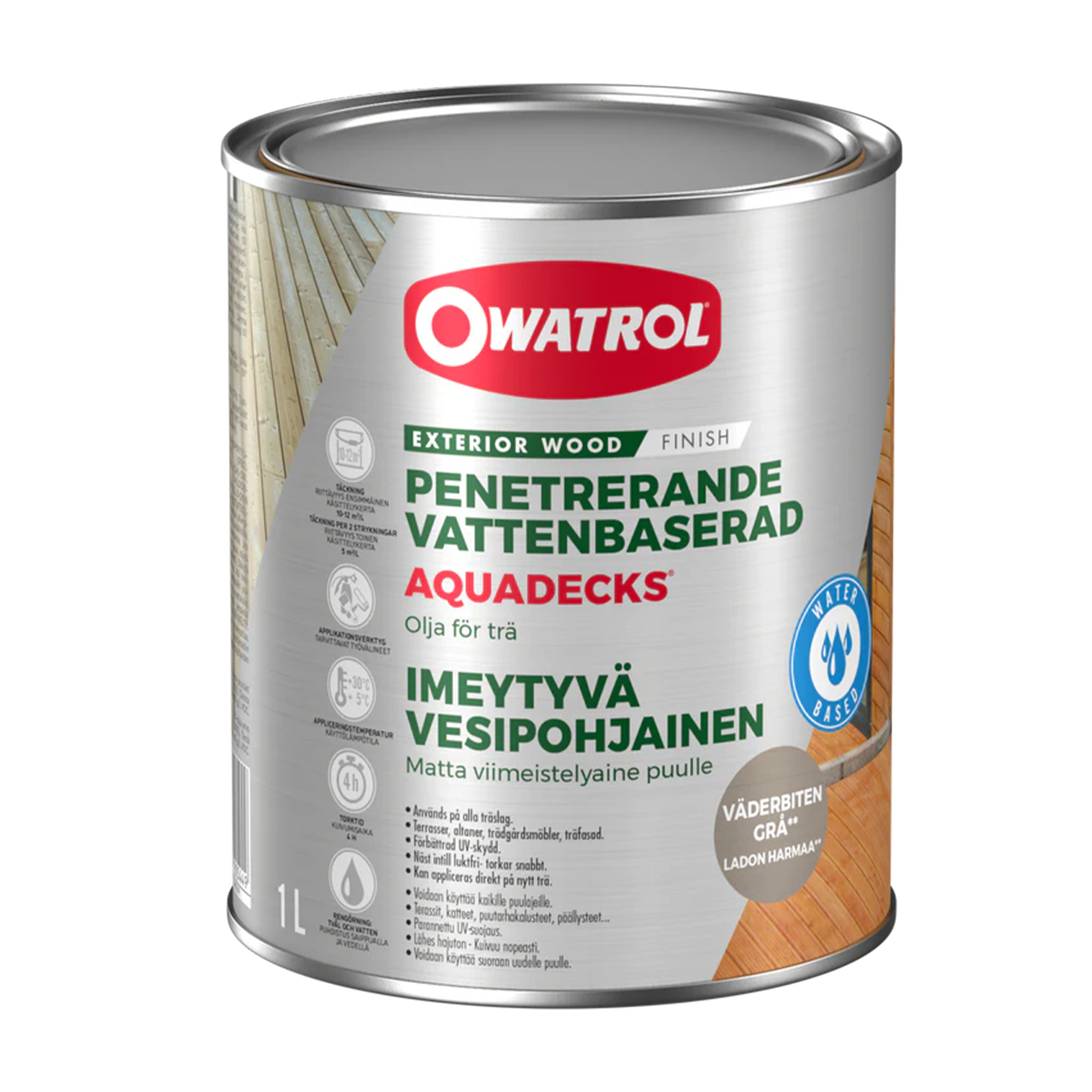 Träolja Owatrol Aquadecks Väderbiten grå, 1 liter
