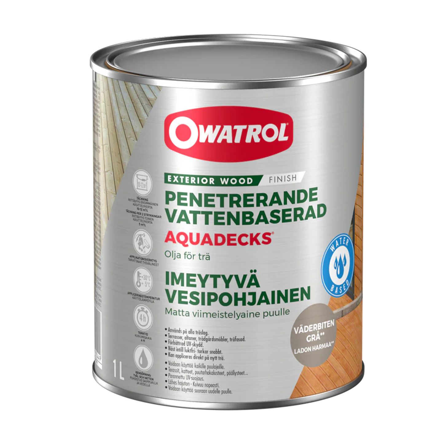 Träolja Owatrol Aquadecks Väderbiten grå, 5 liter