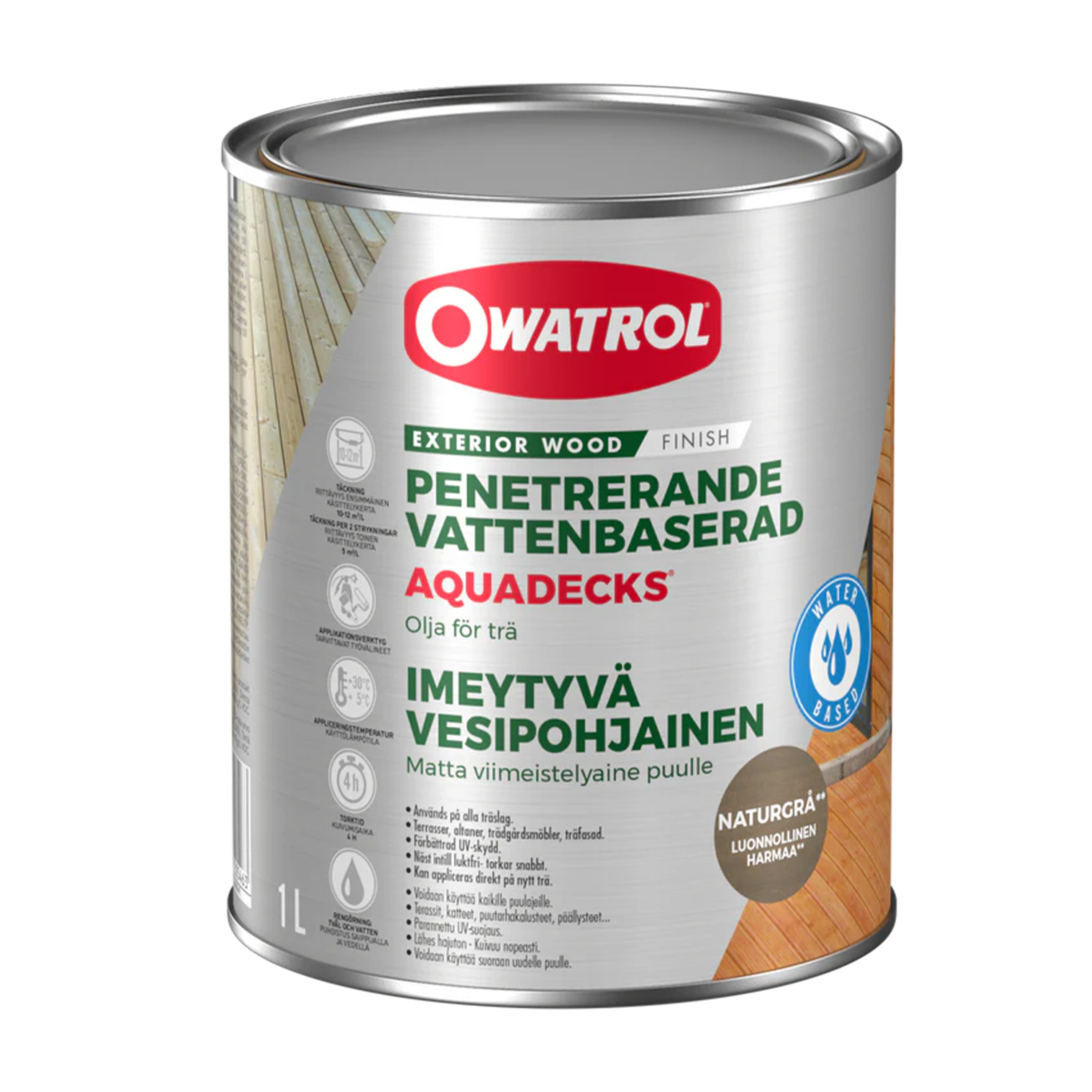 Träolja Owatrol Aquadecks Naturgrå, 1 liter