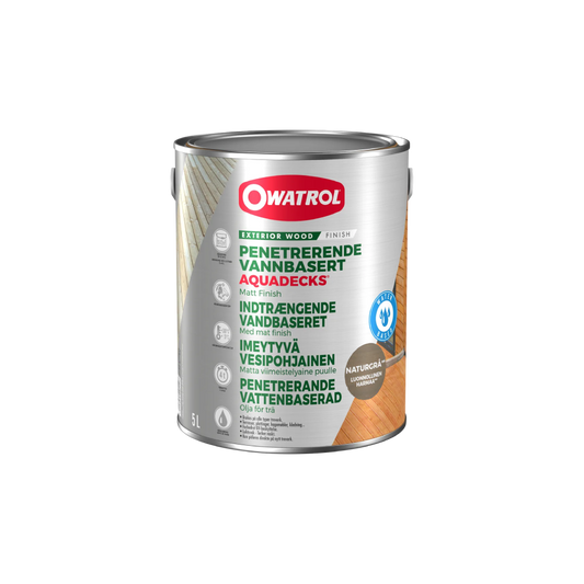 Träolja Owatrol Aquadecks Naturgrå, 5 liter