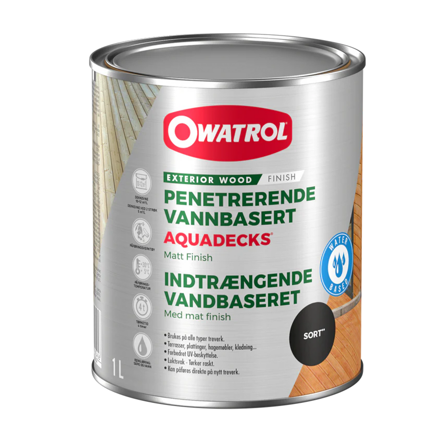 Träolja Owatrol Aquadecks Svart, 1 liter