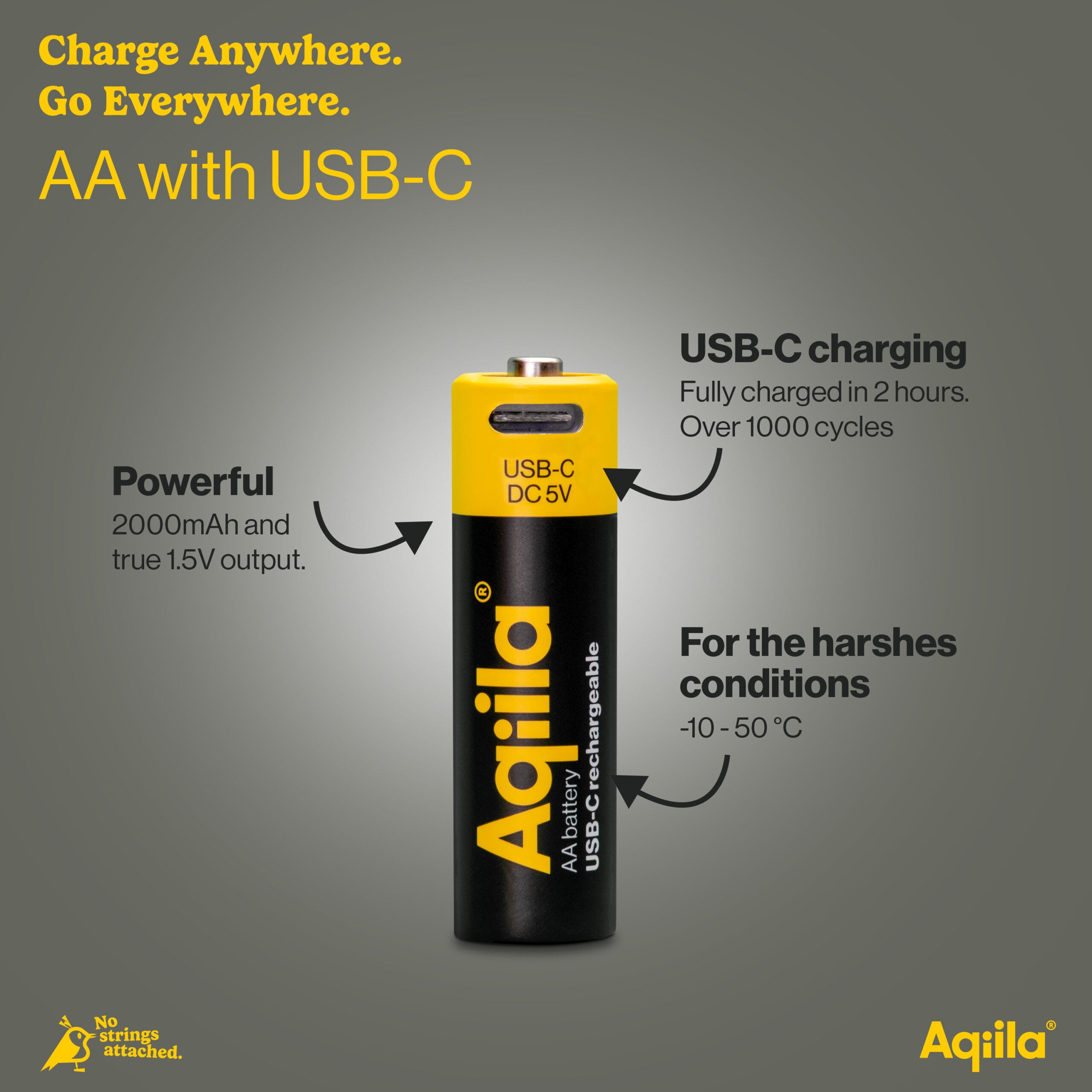 Aqiila Rechargeable USB-C Batteries AA 2000mAh 4-P