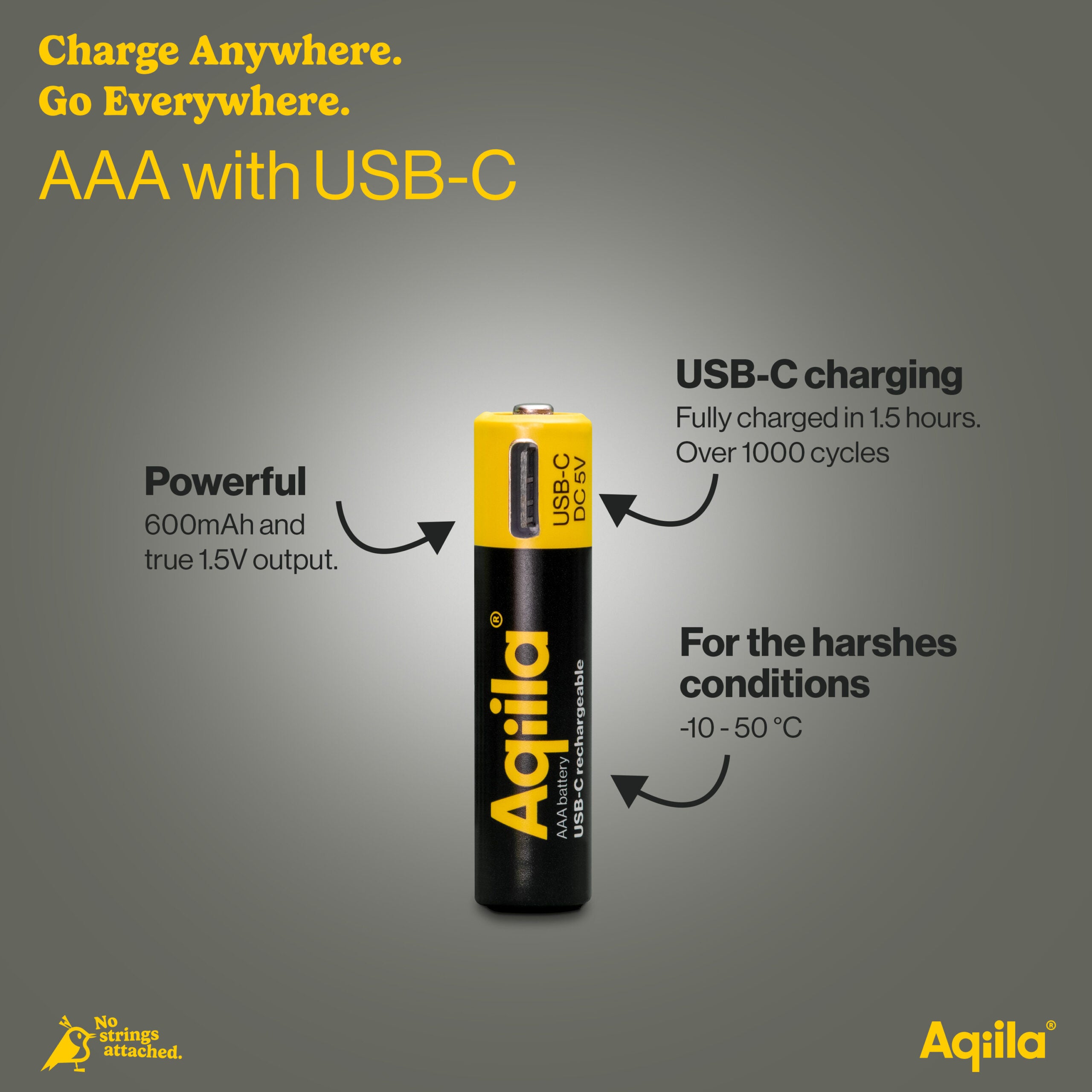 Aqiila Rechargeable USB-C Batteries AAA 600mAh 4-P