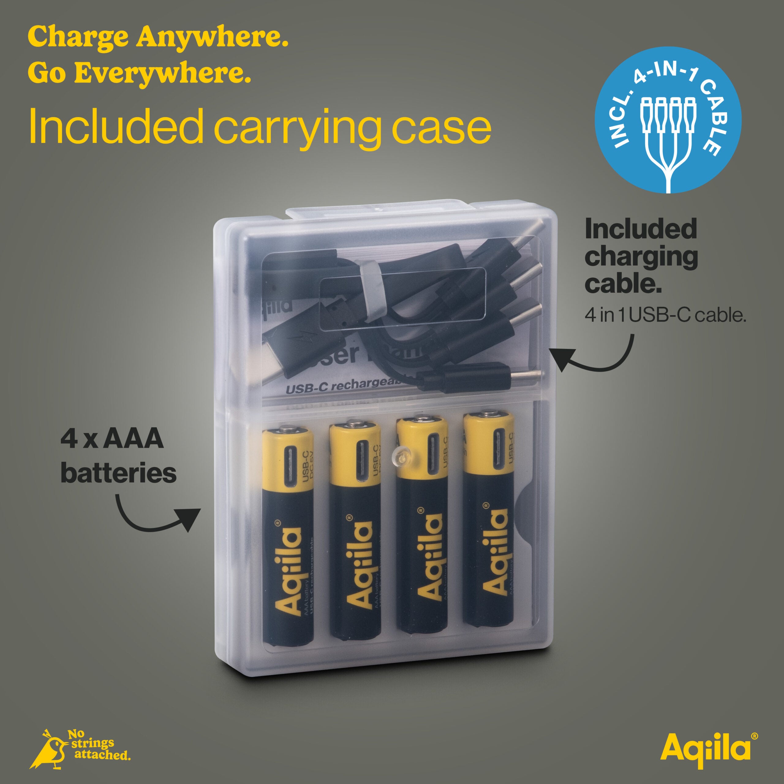 Aqiila Rechargeable USB-C Batteries AAA 600mAh 4-P