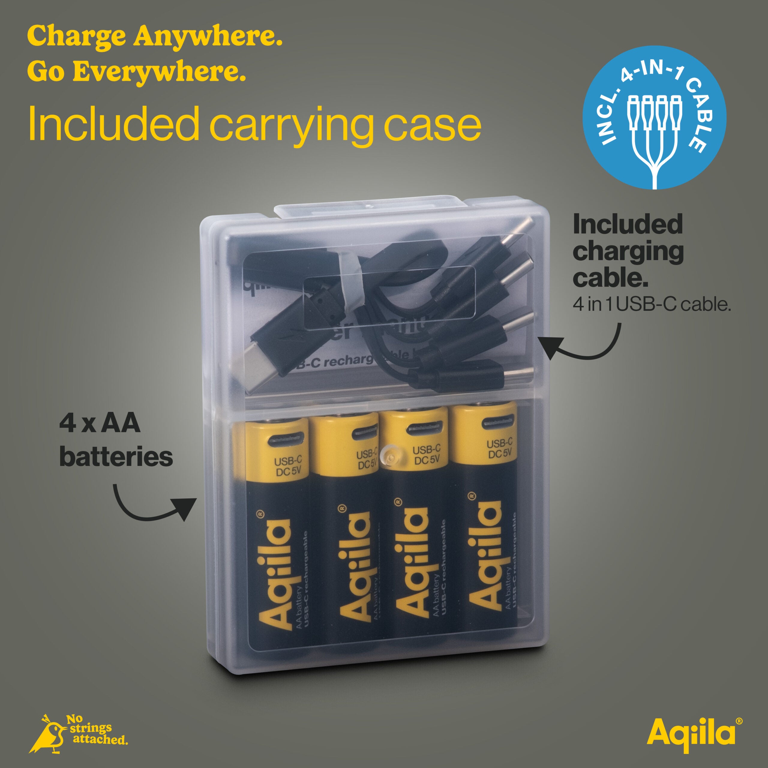 Aqiila Rechargeable USB-C Batteries AA 2000mAh 4-P