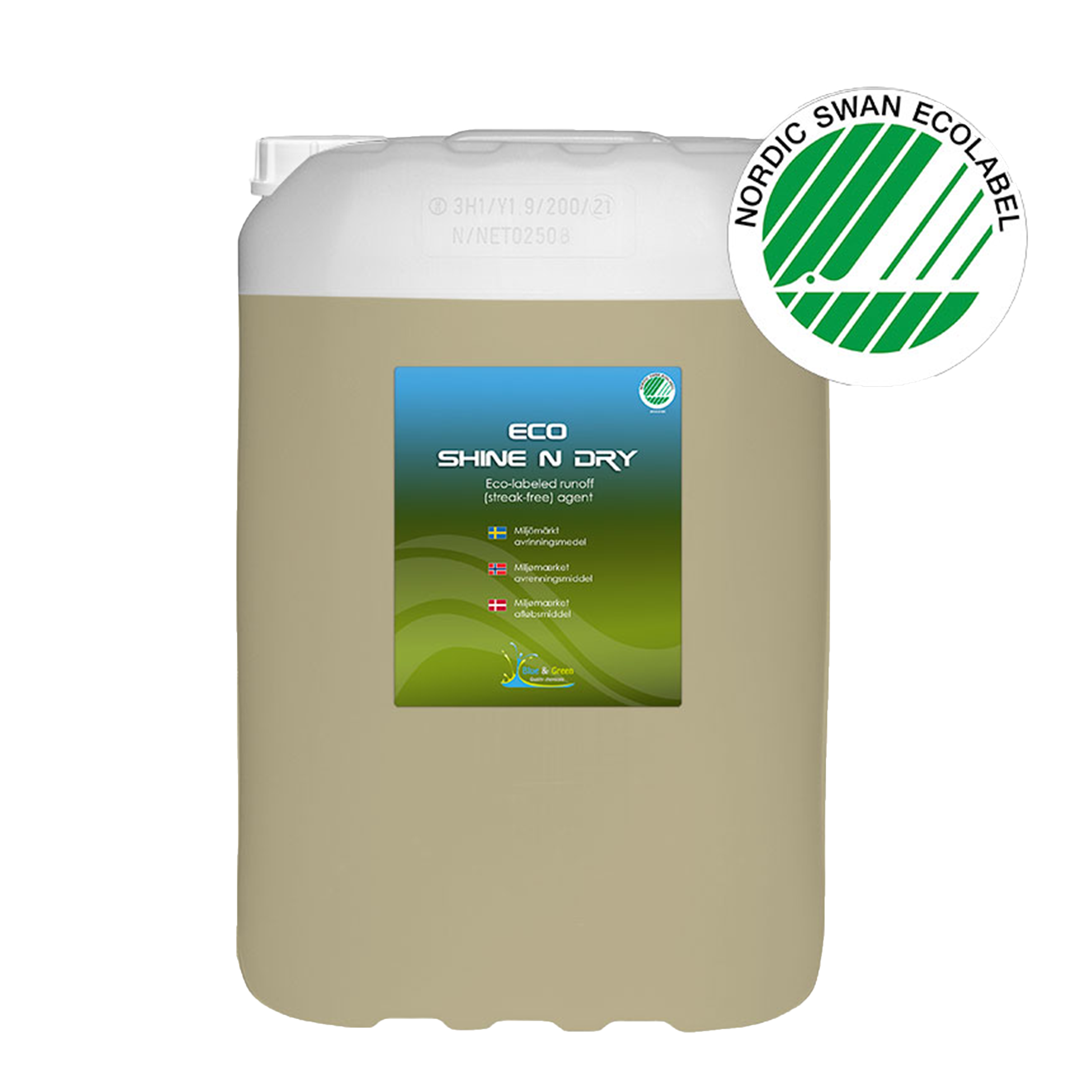 Avrinningsmedel & torkmedel Blue & Green ECO Shine 'n Dry, 25 liter