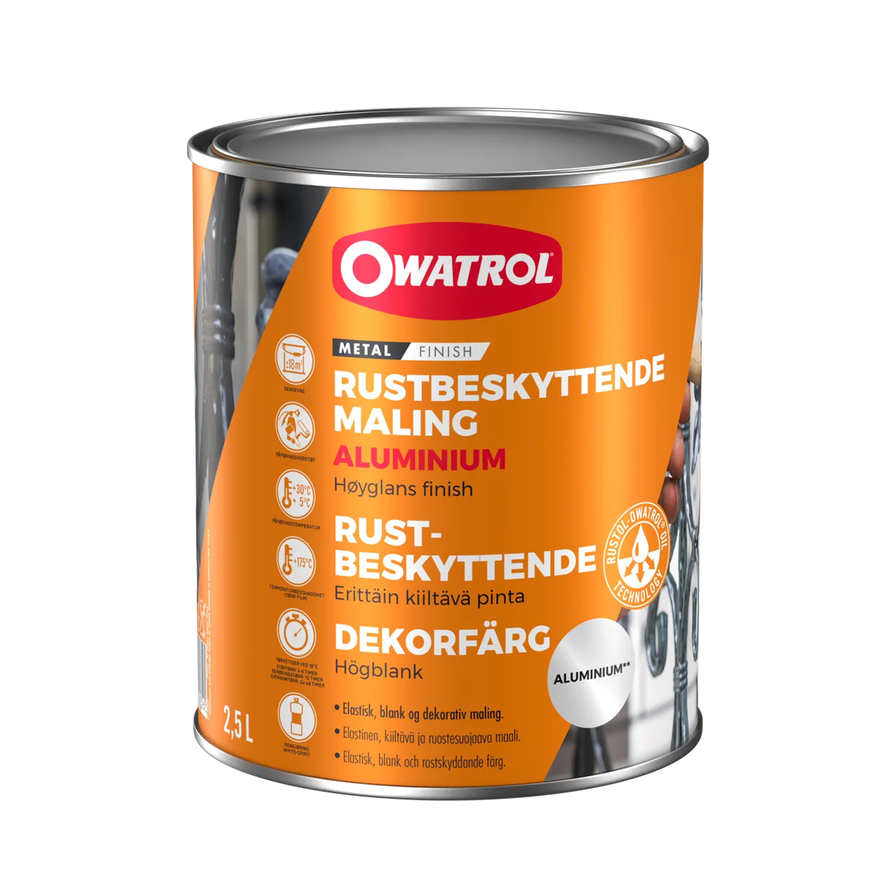 Elastisk rostskyddande färg Owatrol Aluminium, 2,5 liter