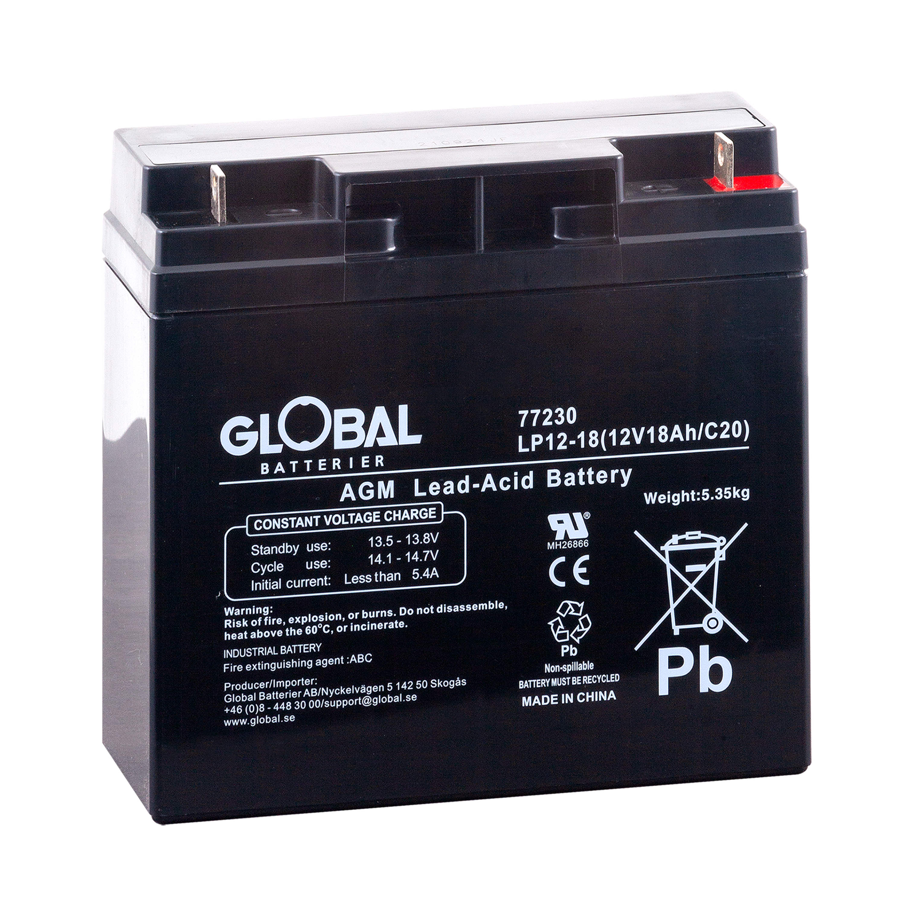 GLOBAL LP12-18 (M5) AGM Batteri 18,2Ah