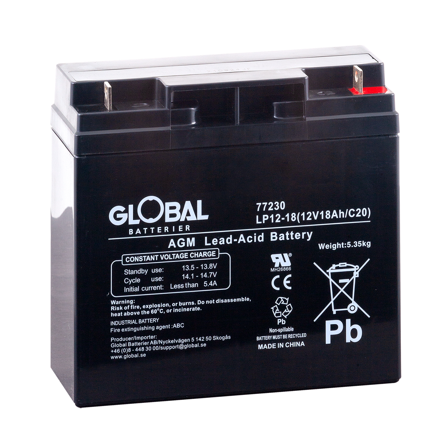 GLOBAL LP12-18 (M5) AGM Batteri 18,2Ah
