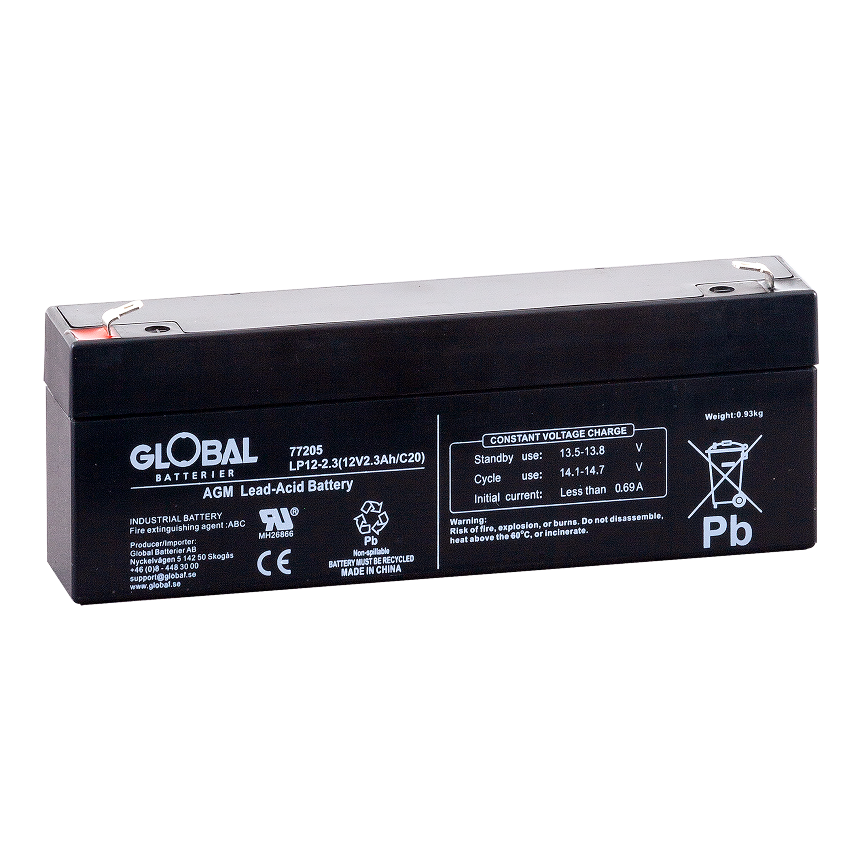 GLOBAL LP12-2.3 F1 AGM Batteri 2,3Ah