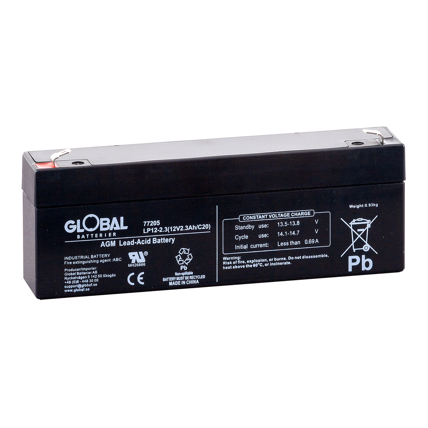 GLOBAL LP12-2.3 F1 AGM Batteri 2,3Ah