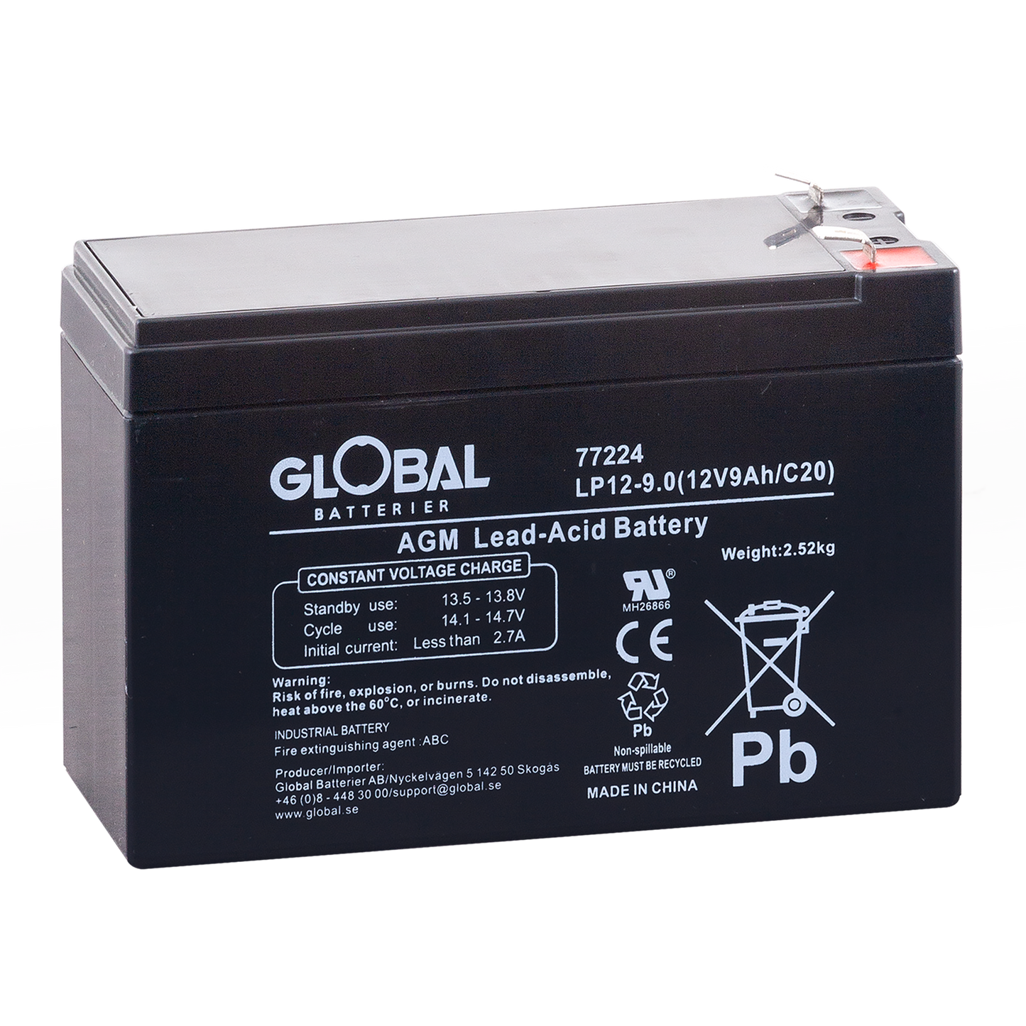GLOBAL LP12-9.0 F2 AGM Batteri 9Ah