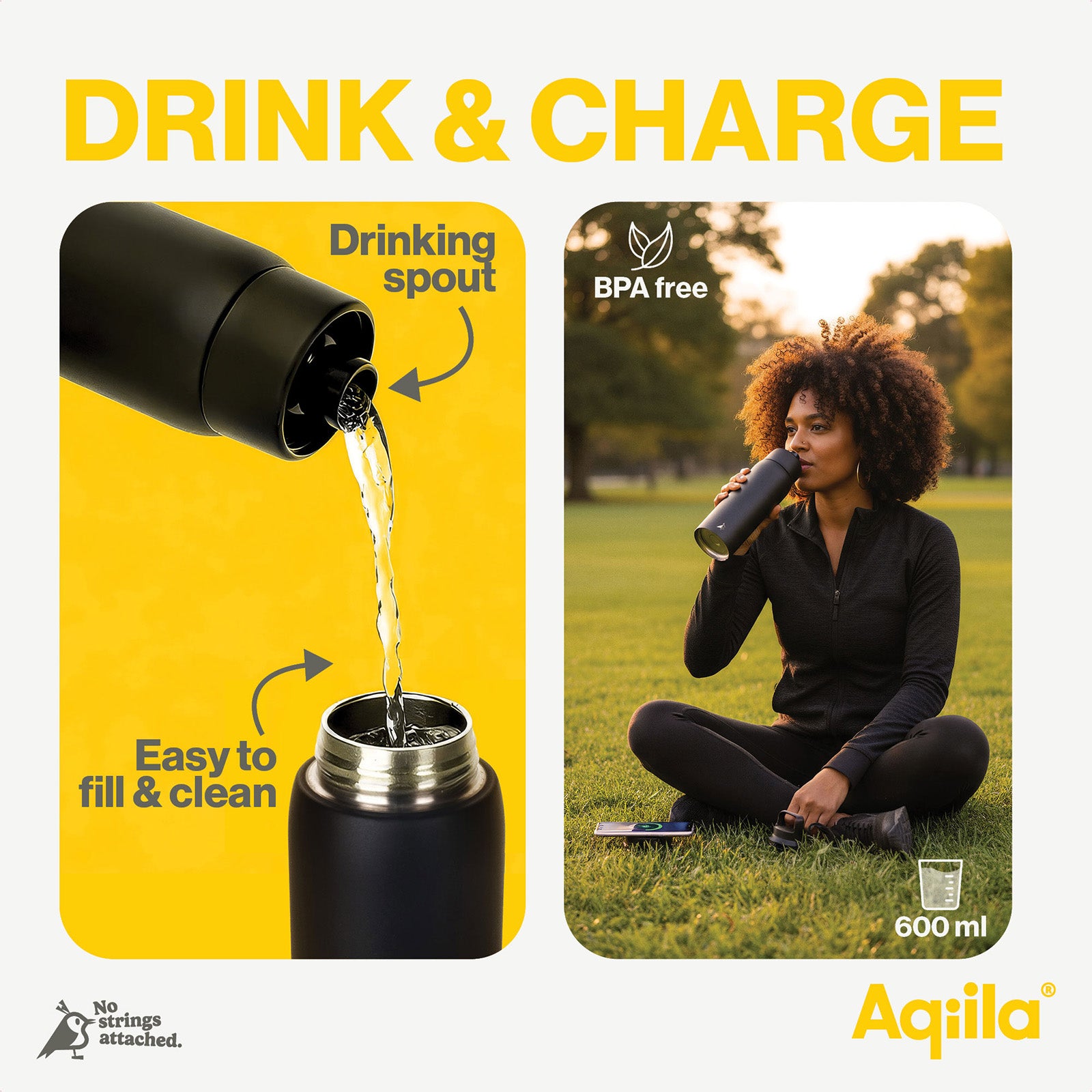 Aqiila Powerbottle 2-i-1 flaska och powerbank
