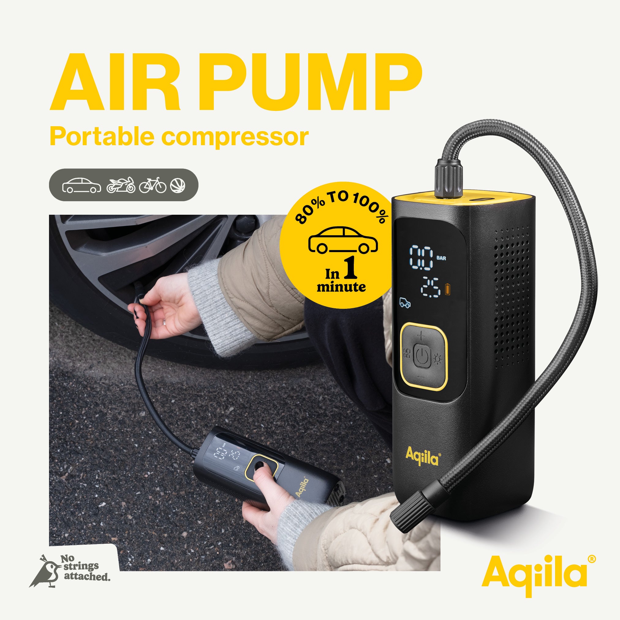 Aqiila Airbird C7 portabel kompressor 7 500 mAh svart
