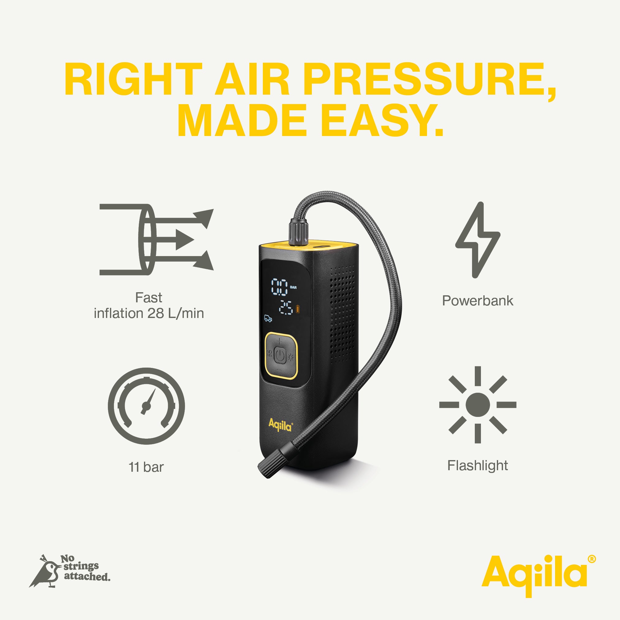 Aqiila Airbird C7 portabel kompressor 7 500 mAh svart