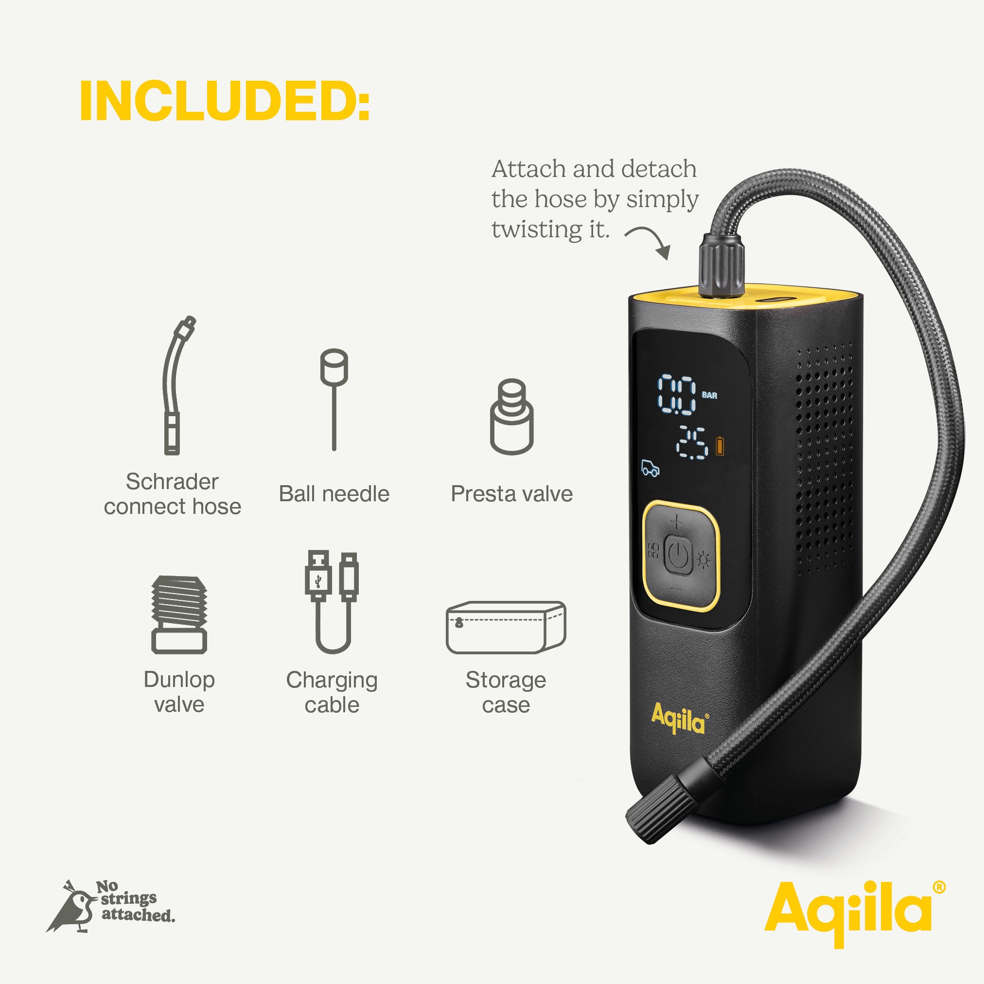 Aqiila Airbird C7 portabel kompressor 7 500 mAh svart