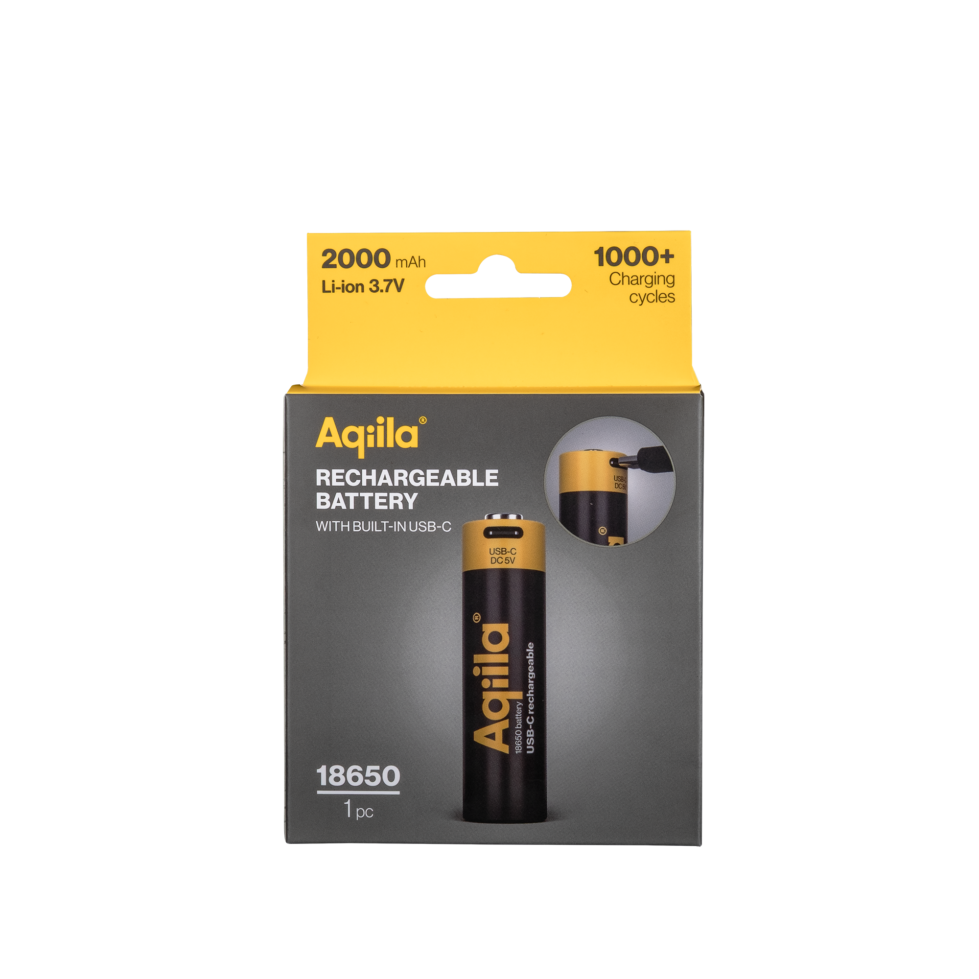 Aqiila uppladdningsbara USB-C-batterier 18650 2 000 mAh