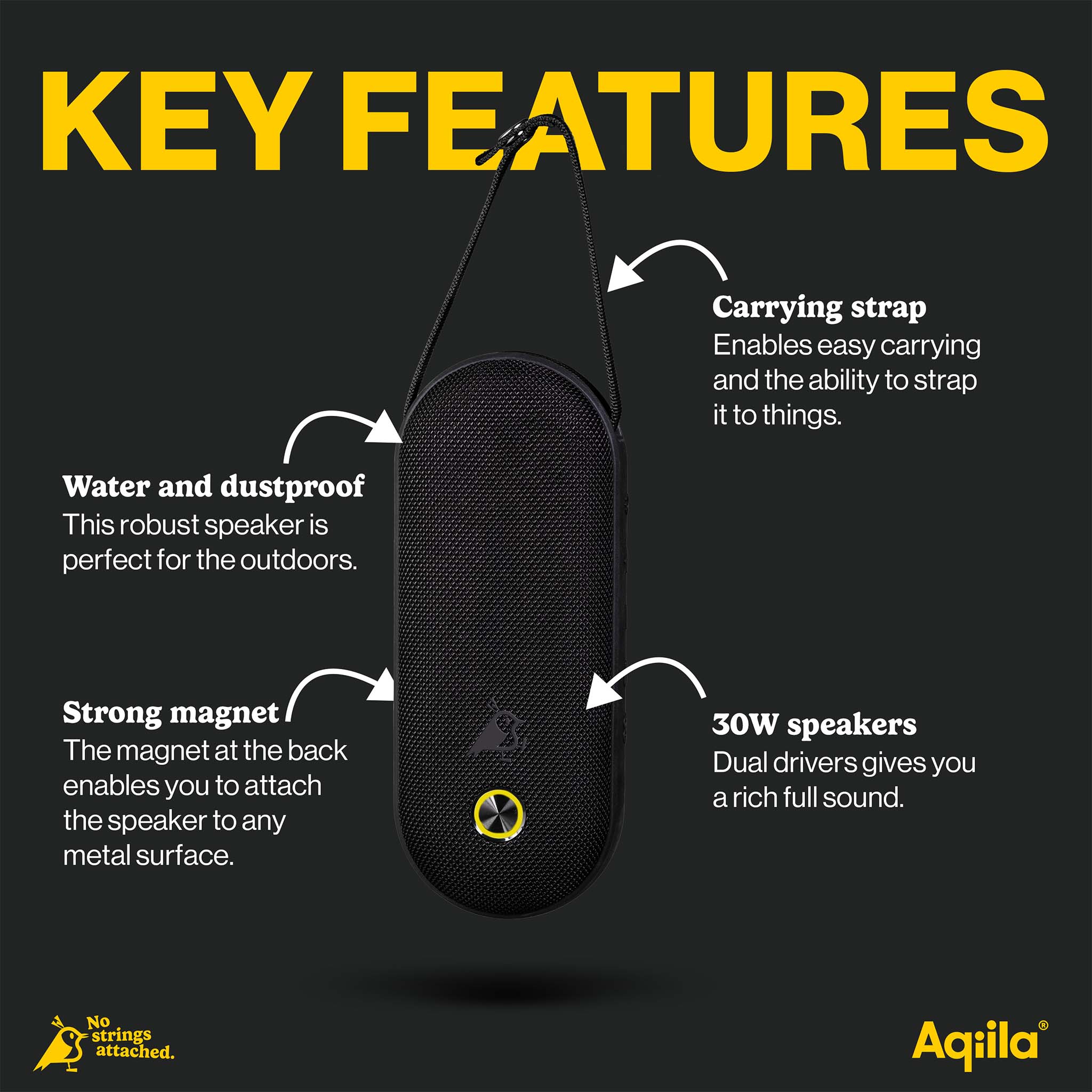 Aqiila Soundbird CM Bluetooth-högtalare med magnet 4 000 mAh