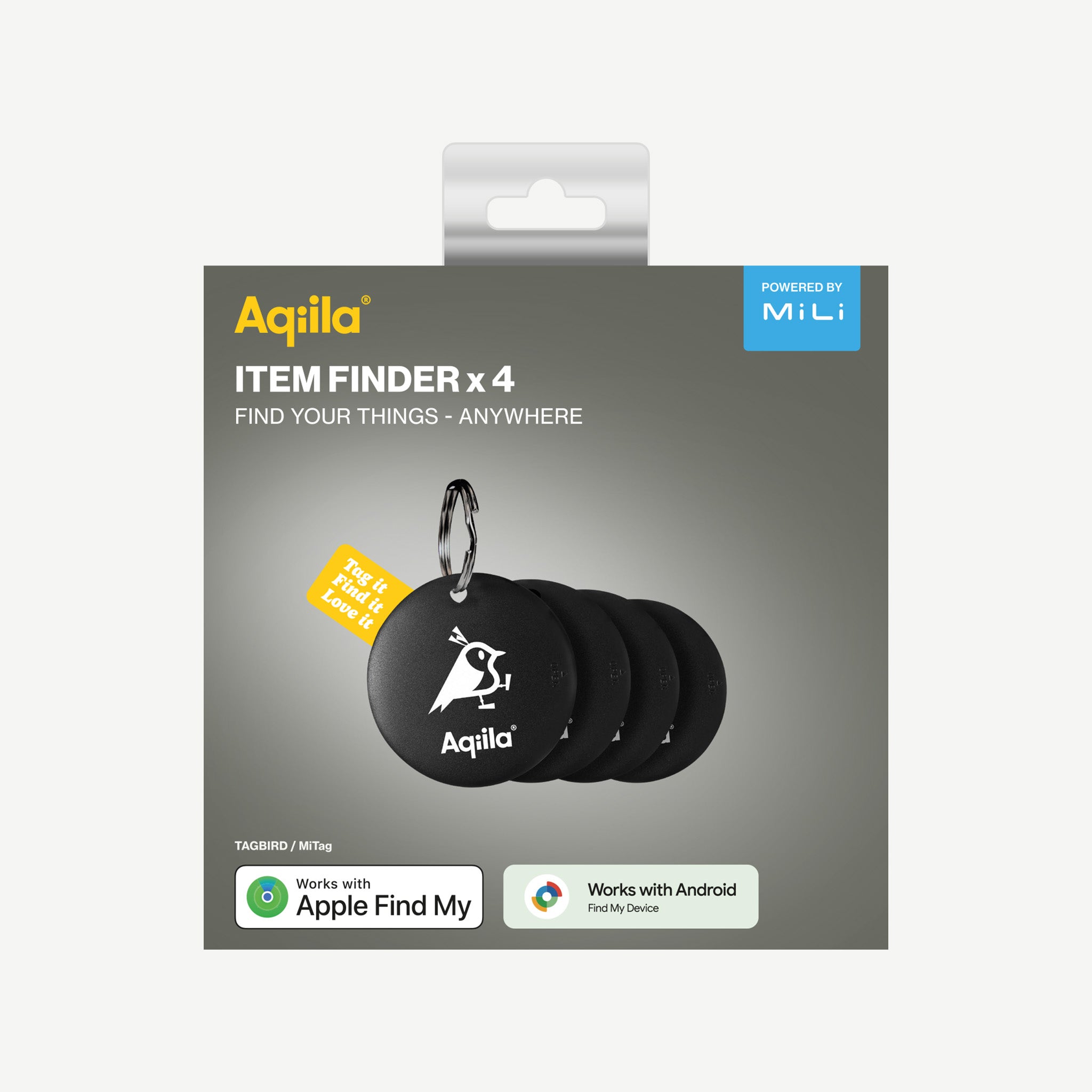 Aqiila Tagbird tracker med nyckelring 4-pack svart