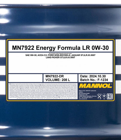 Motorolja Mannol Energy Formula LR 0W-30, 208 Liter
