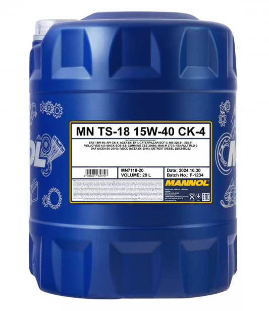 Motorolja Mannol MN7118 15W-40 VDS 4,5 API CK-4 E6 E9, 20 liter