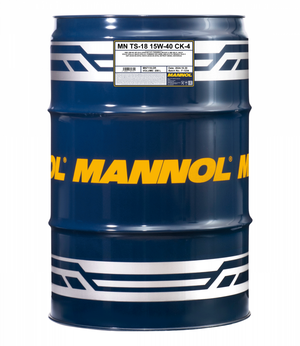 Motorolja Mannol MN7118 15W-40 VDS 4,5 API CK-4 E6 E9, 208 liter